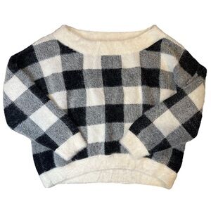 Express Women’s Black White Buffalo Plaid‎ Fuzzy Oversized Sweater Size XL